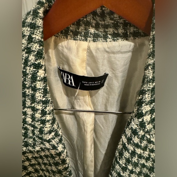 Zara Ecru/Green Houndstooth Lapel Collar Double Breasted Blazer Kate Middleton S - Picture 3 of 8